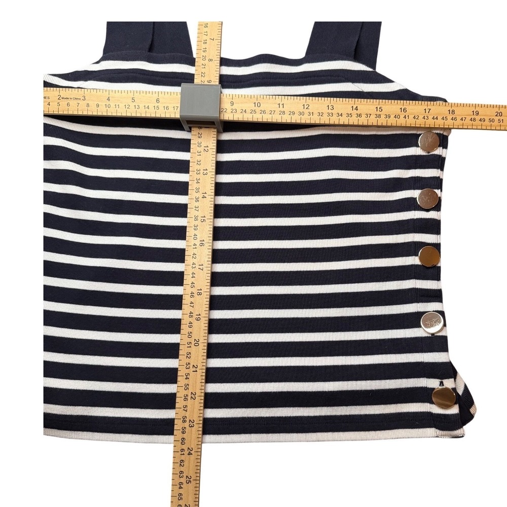 Ann Taylor Knit Striped Tank Top Women's Petite Large Metal Buttons 100% Cotton - Picture 4 of 6
